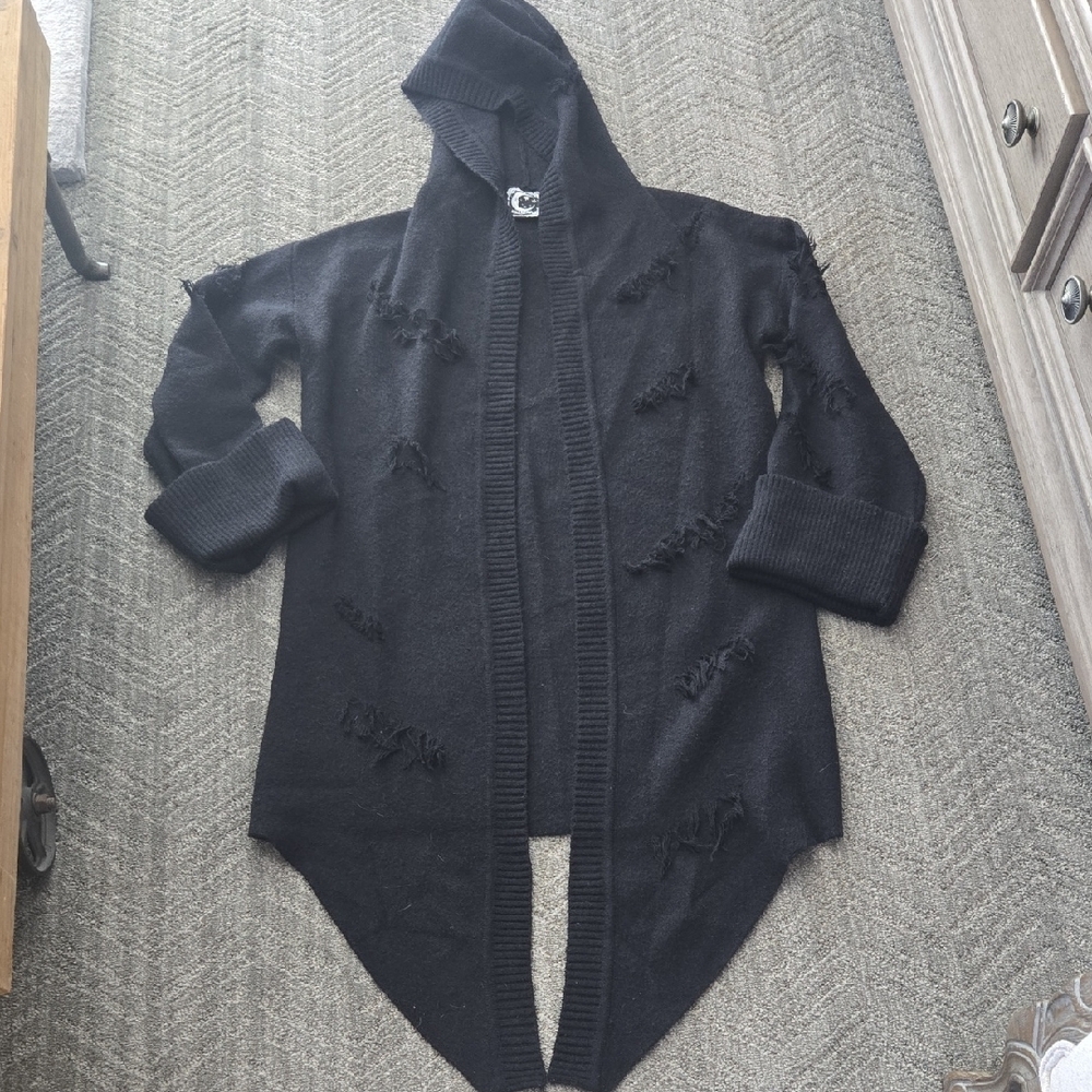 Killstar Black Hooded Shredded Cardigan - Picture 7 of 14